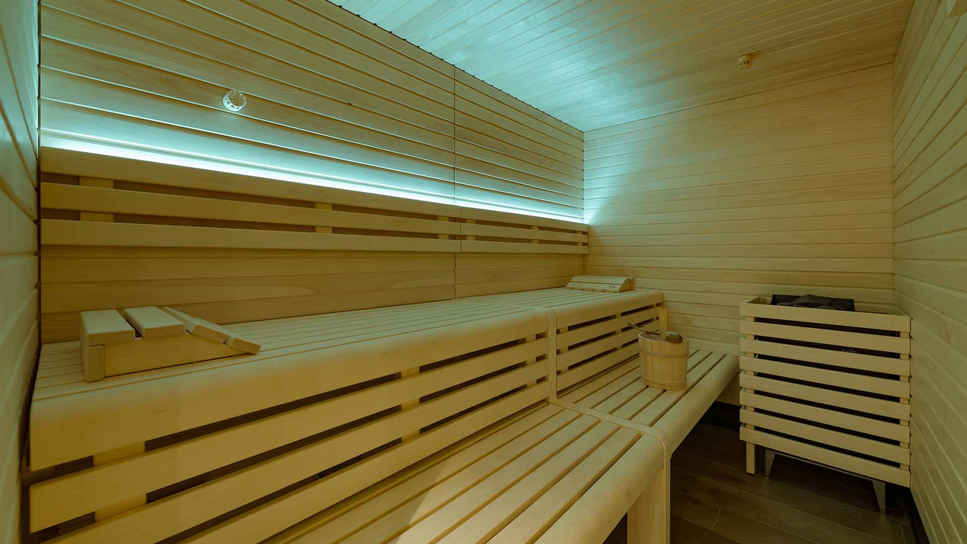 Finnish sauna with wooden benches