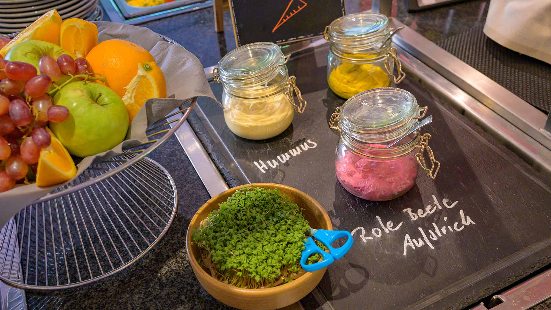 Vegan dishes at the breakfast buffet