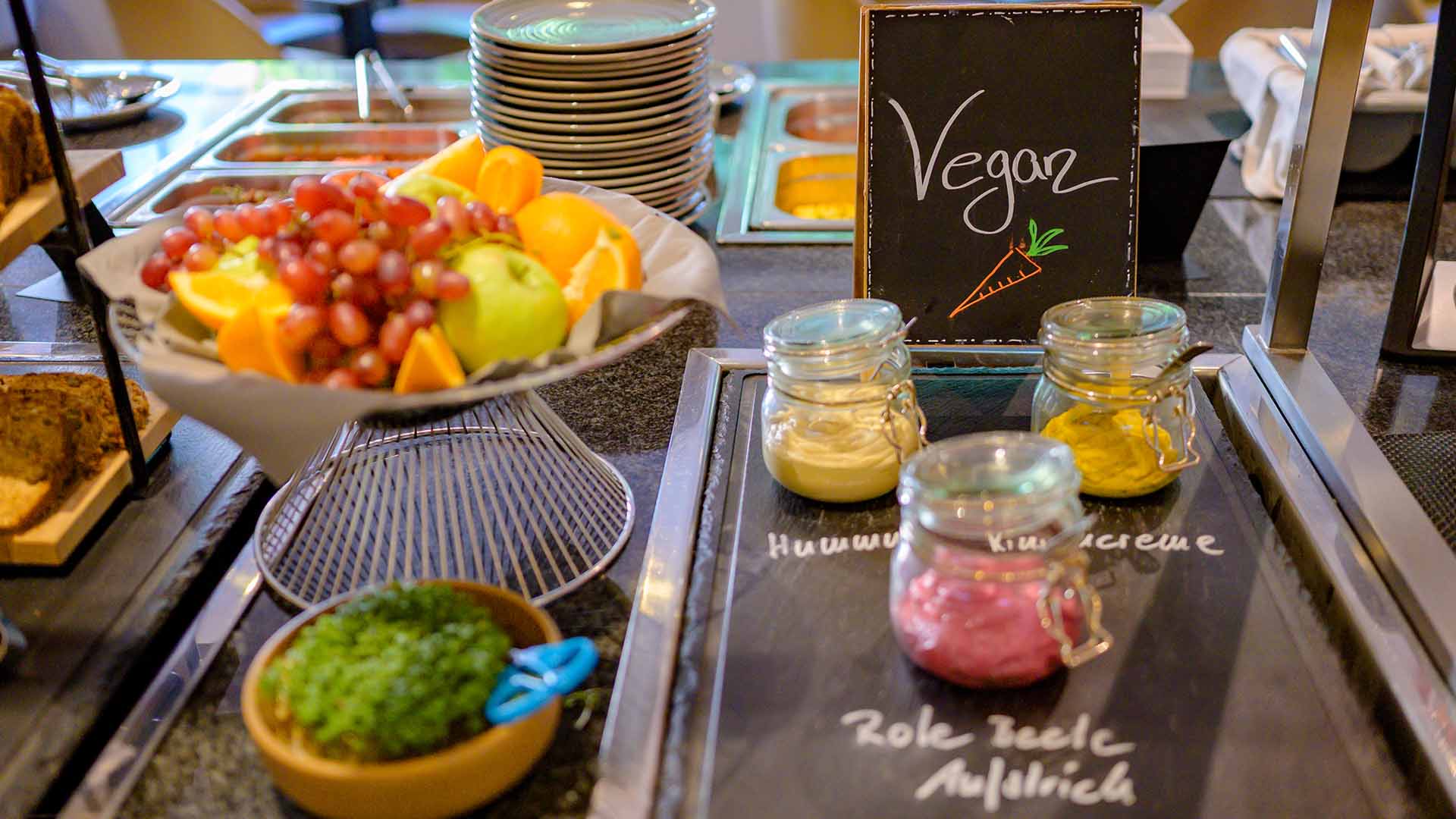 Fresh, plant-based dishes at the buffet