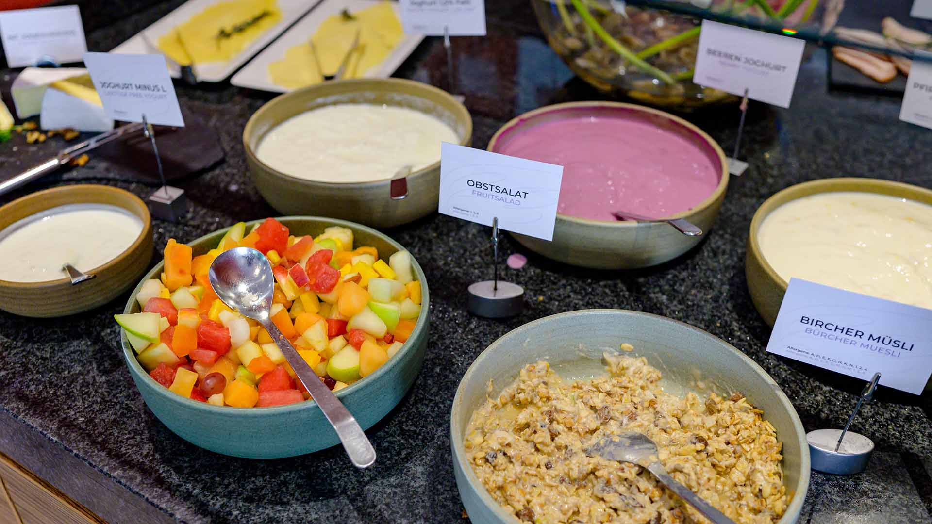 Fruit, yoghurt and muesli at the buffet